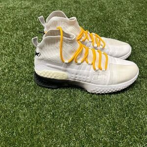 Under Armour White and Yellow High-Top Athletic Shoes